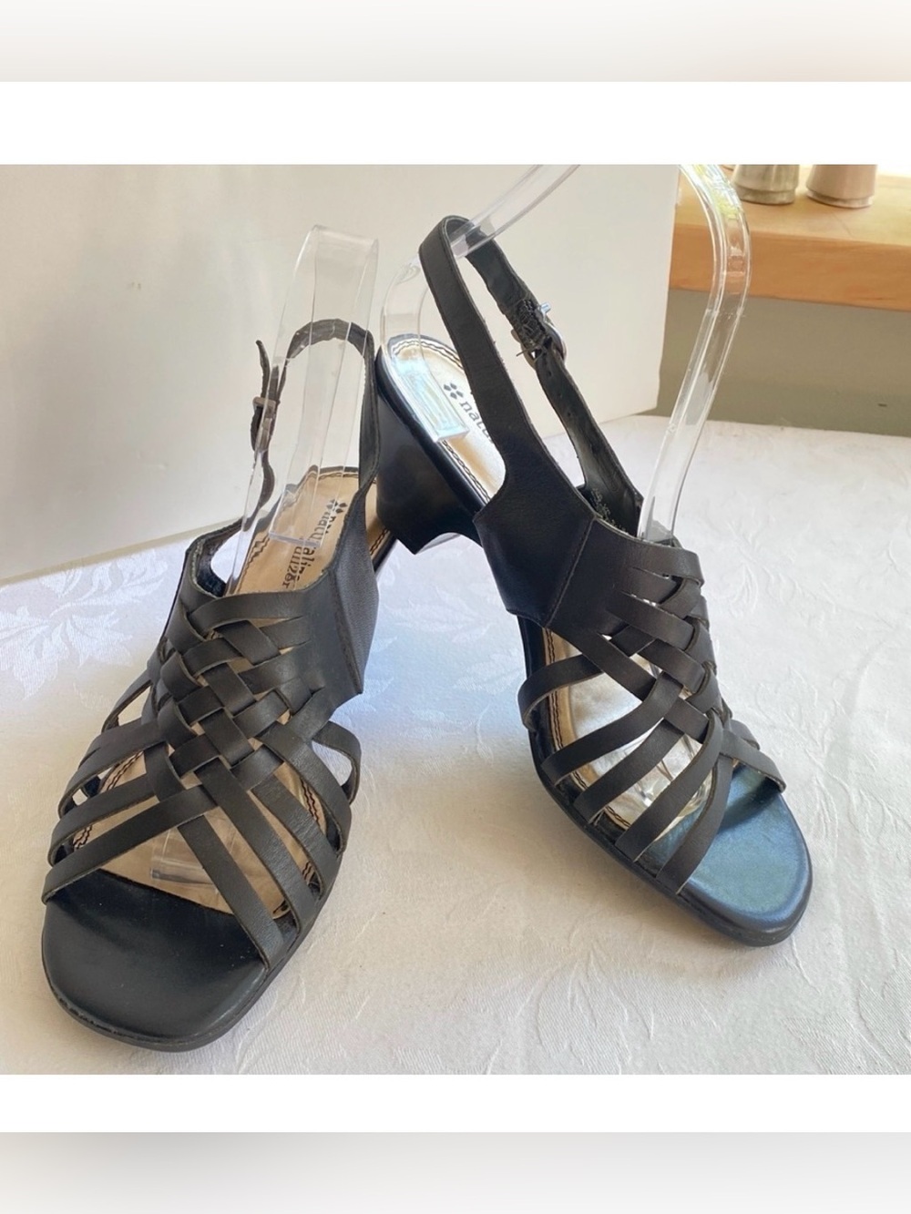 Naturalizer Black Leather Woven Sandals Size 7.5